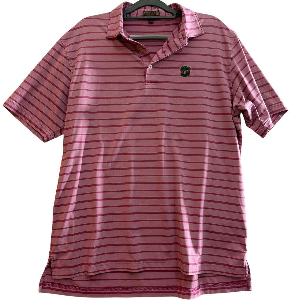 Peter Millar Pink Striped Performance Polo Shirt Men's Large Golf Stretch
